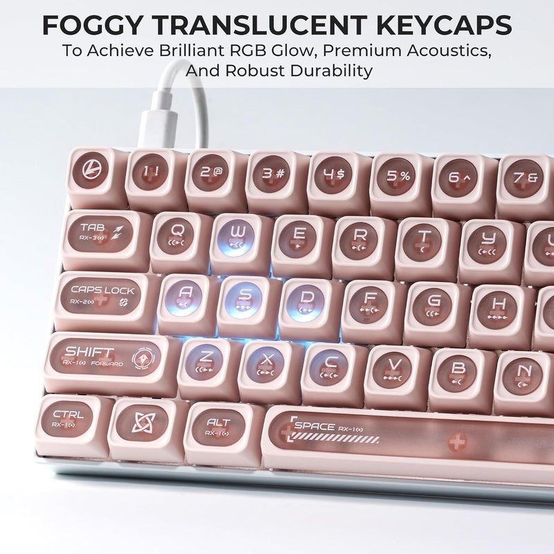 OHY XVX Pink Gorgeous Keycaps for Mechanical Keyboards - 136 Keys Pink Translucent Cat Eye Design,Cherry MAX Profile, PC+PBT Frosted RGB Keycaps - Image 2